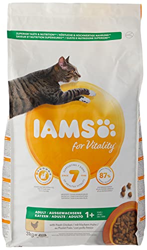 IAMS for Vitality Alimento seco para gatos adultos con pollo fresco (1-6 años), 3 kg