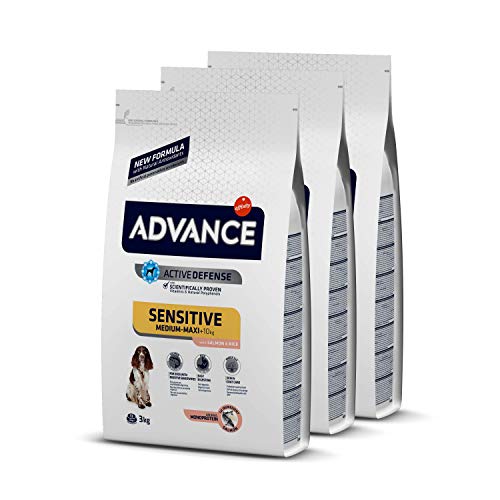 ADVANCE Sensitive Medium/Maxi - Pienso Para Perros Adultos Con Sensibilidades Digestivas De Razas Medianas y Grandes Con Salmón - Pack De 3 x 3 kg - Total 9 kg