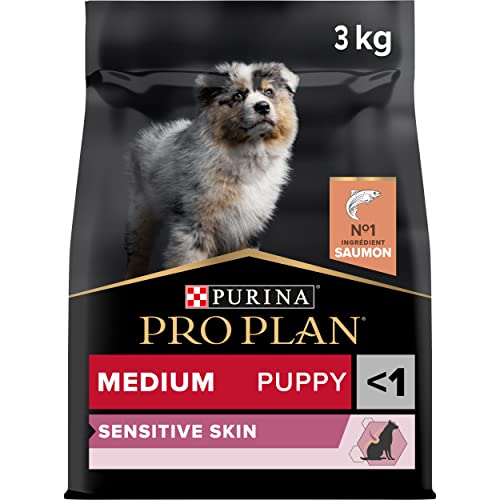 Purina Pro Plan Medium Puppy Derma Pienso para Perro Mediano, Cachorro, Junior, Bebé, Piel y Pelaje con Salmón, bolsa de 3kg