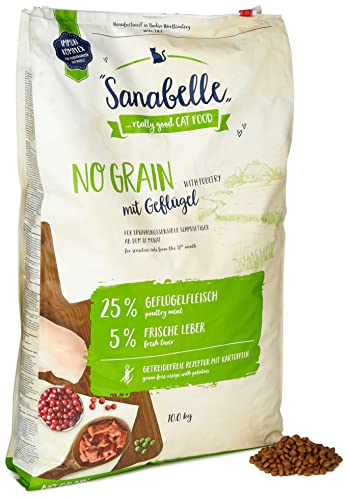 Sanabelle No Grain con las aves de corral | Alimento seco para gatos nutricionalmente sensibles | 10 kg (Paquete de 1)