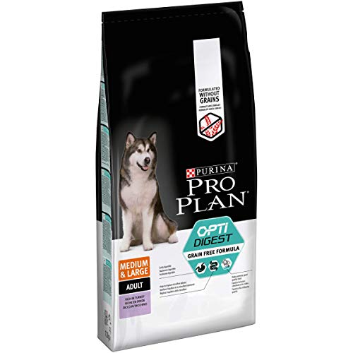 PURINA Pro Plan Optidigest Grain Free Comida Seca para Perros Adultos, Medianos y Grandes con Pavo - 12000 gr, negro