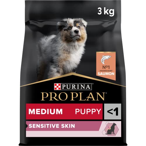 Purina Pro Plan Medium Puppy Derma Pienso para Perro Mediano, Cachorro, Junior, Bebé, Piel y Pelaje con Salmón, bolsa de 3kg