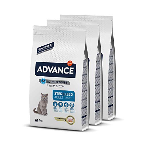 ADVANCE Adult Sterilized - Pienso Para Gatos Adultos Esterilizados Con Pavo Y Cebada - Pack De 3 X 3kg - Total 9 Kg